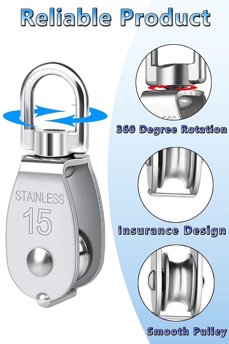 Lsqurel Cable Pulley, Can Swivel Rope Pulley 304 Stainless Steel Pulley Block Small Heavy Duty Pulley M15 M20 M25 M50 Pulley Wheel for Pulley System, Gym Equipment, Hanging, Lifting, etc - Image 5